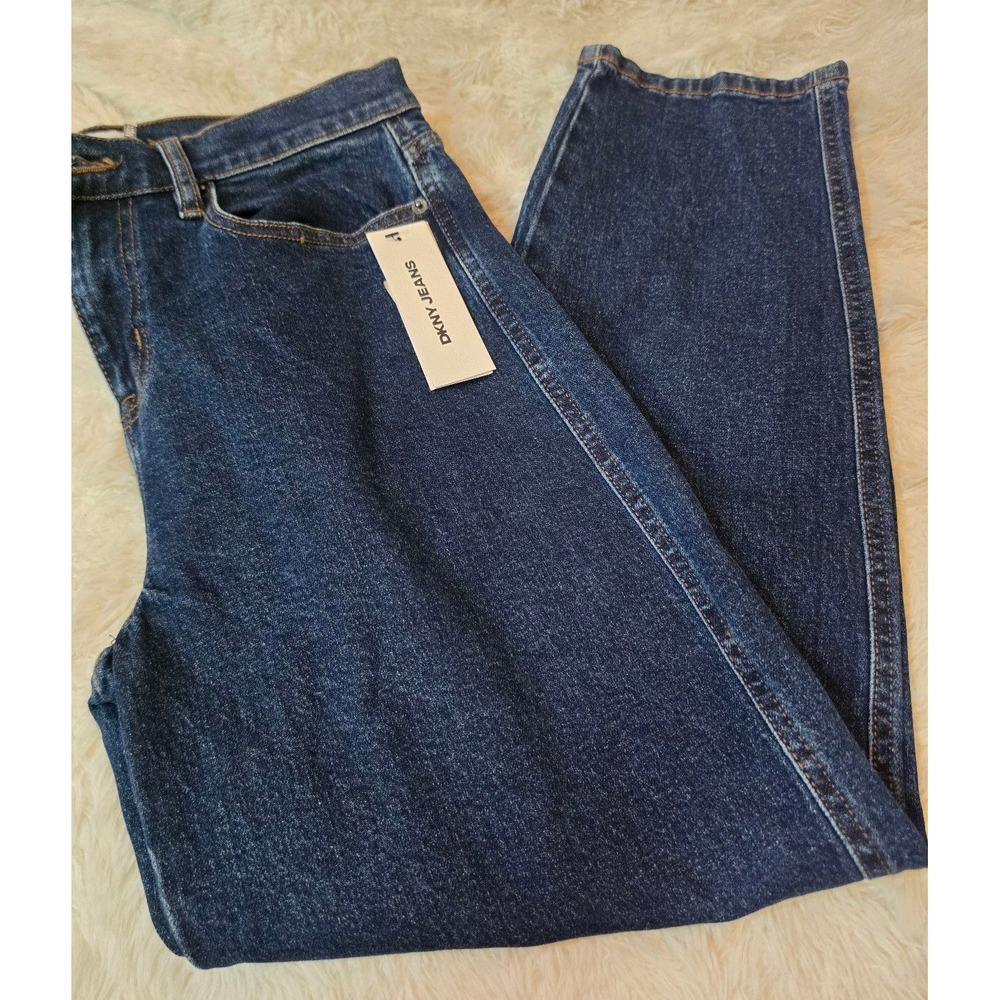 NWT DKNY Jeans Mid Rise Barrel Leg Ankle Denim Blue Plus Size Petite Size 29